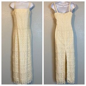 Tootsies Cream Lace & Beaded Sheath Dress with Spaghetti Straps and  Slit
